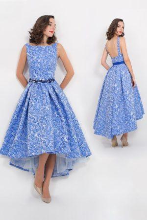 Vestido Midi de Fiesta Azul Estampado
