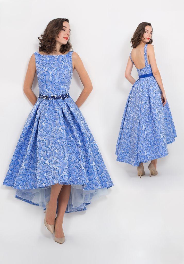 Vestido Midi de Fiesta Azul Estampado